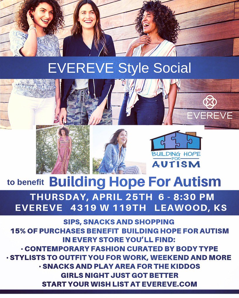 Join <a href="/hope_autism/">Building Hope for Autism Foundation</a> for a style social at <a href="/evereveofficial/">EVEREVE</a> Thursday 4/25 6-8!