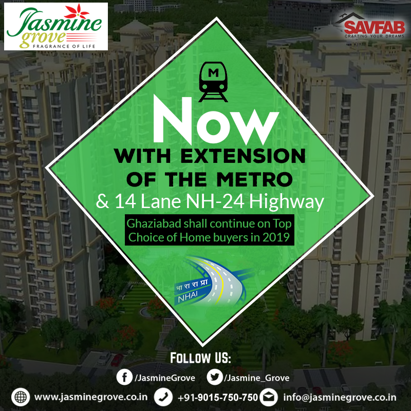 Jasmine_Grove's tweet photo. Now, with extension of the #Metro and 14 Lane #NH24 Highway, #Ghaziabad shall continue on top choice of #Home buyers in 2019.
✅Buy now #ReadyToMoveFlats in #JasmineGrove. 
Few Units Left, Hurry up !! https://t.co/Ubp5wo0efs
