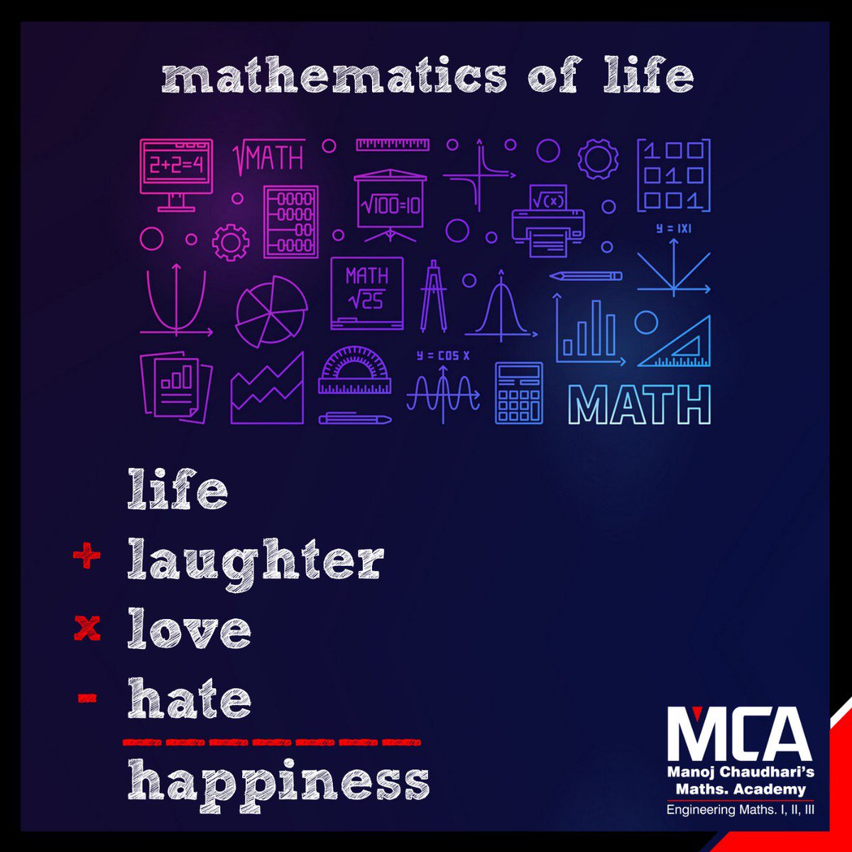 MCAforMaths's tweet photo. Mathematics is beautiful poetry of simple logic. Once you understand this everything in life becomes simple.
#MCA #Mathsclass #MCAforMaths https://t.co/tG9iMNXz5x