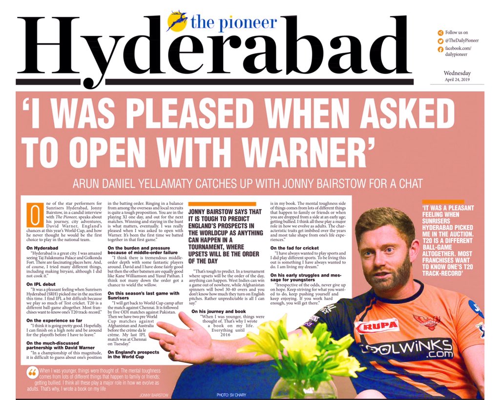 arunyellamaty's tweet image. #MyInterview with the #hero / #superstar of #Hyderabad. @jbairstow21. One of coolest cricketer around! 
.
.
@SunRisers #sunrisershyderabad @IPL #IPL #Cricket #england @englandcricket