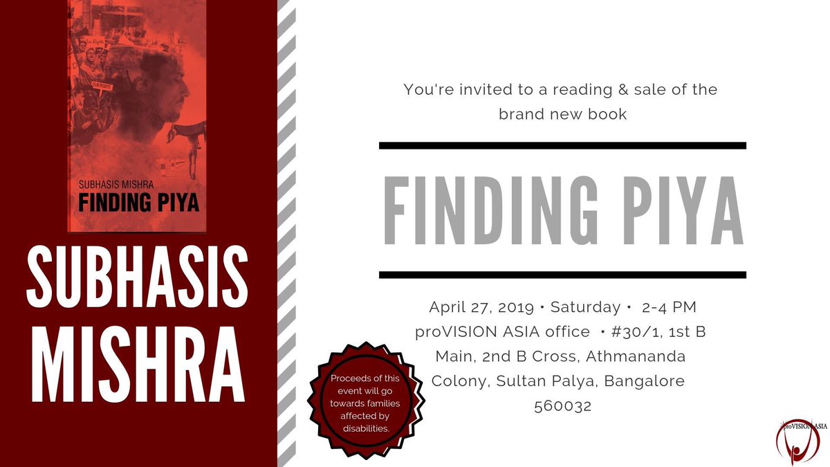 subhasismishra's tweet photo. Friends if you are curious about my book ‘Finding Piya’ and also want to make a contribution to a cause, I will be doing a book reading this Saturday &amp; copies will be up for sale, proceeds of which will go to Provision Asia, an org for helping families with disabilities 👇 https://t.co/sFf2vY4zLY
