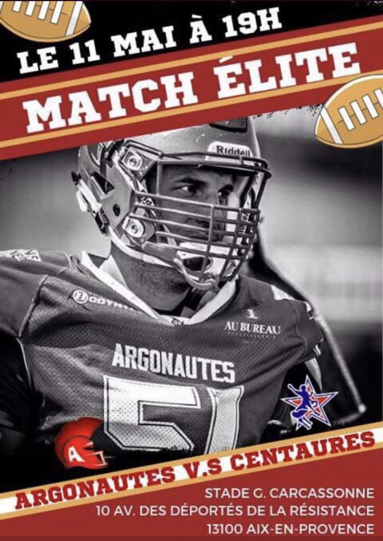 Dernier match à domicile pour nos seniors ! On vous attend nombreux au stade Carcassonne pour venir les encouragés 💪🏻👋🏻 ils affronteront les centaures de Grenoble 🏈🏈 #win #argos #neverquit #letsgoargos