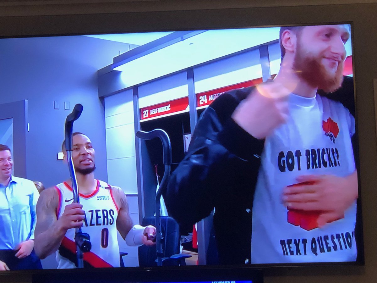 RT @AdamSpolane: The shirt Jusuf Nurkic was wearing in the Blazers locker room. “Got bricks? Next question” https://t.co/XoJnvZZRYb