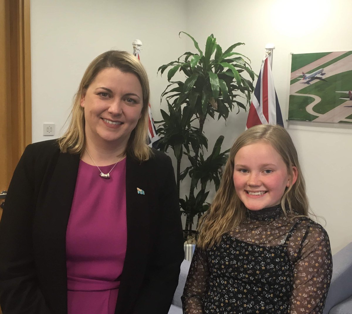 11 year old Josie Duffey met the (former)Aviation Minister Baroness Liz Sugg as part of her campaign to raise awareness of the danger of nuts on planes. Catch her on <a href="/BBCBreakfast/">BBC Breakfast</a> this morning