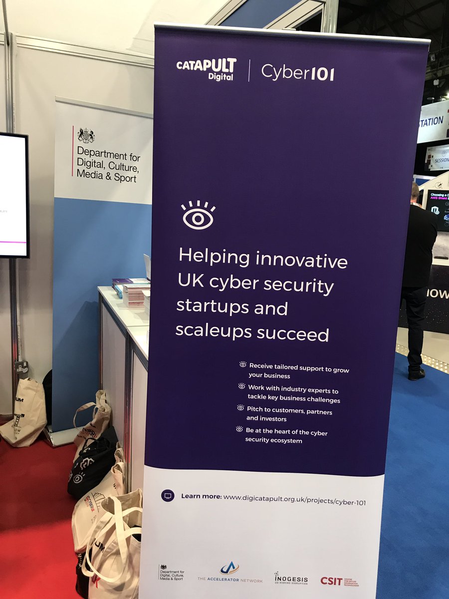 #Cyber101 is at #CYBERUK19! Look forward to catching up with Cyber 101 companies exhibiting and introducing the programme to new companies. Apply to our next bootcamp here: bit.ly/2ZqO66e <a href="/DigiCatapult/">Digital Catapult</a> <a href="/XLR8Ruk/">The Accelerator Network</a> <a href="/inogesis/">Inogesis</a> <a href="/CSIT_QUB/">Centre for Secure IT at QUB</a>