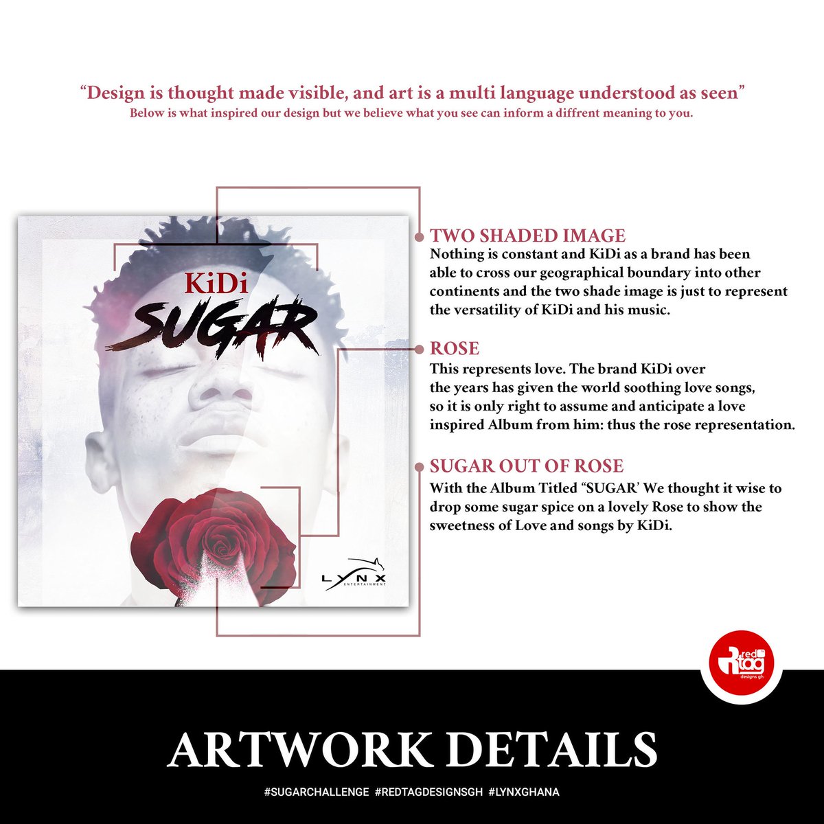 redtagdesignsgh's tweet photo. This is our entry for the #sugarchallenge for the maiden album of @kidimusic
Swipe to see all the details and what influenced our design. Kindly tell us what you think about it and help us win this contest too.๐๐ฝ
@lynxghana
#redtagdesignsgh #lynxghana #sugaralbum https://t.co/sMSiF2vsMF