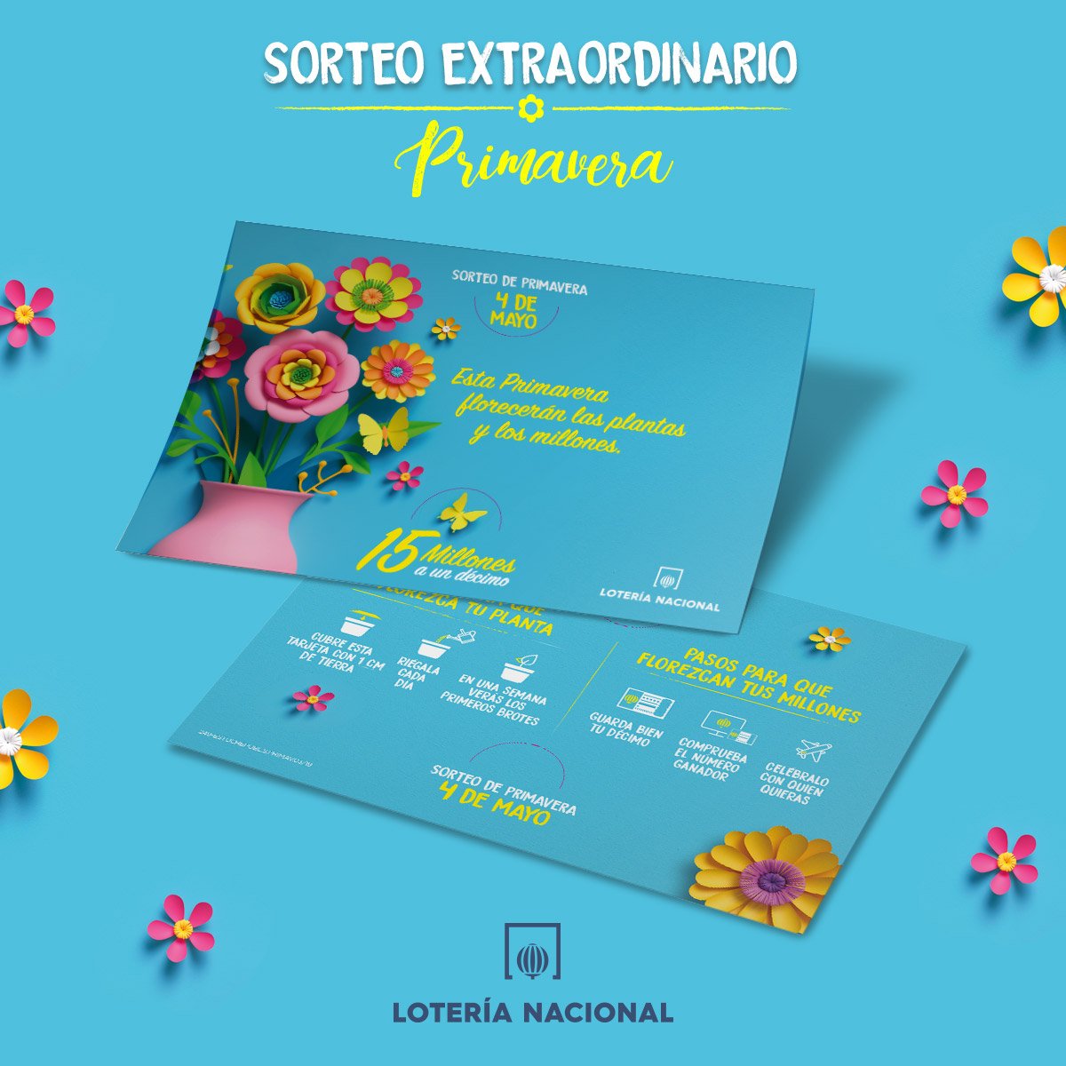 loterias_es's tweet photo. Para que florezcan 15 millones, te traemos los décimos del #SorteoPrimavera. Y para que también florezcan las flores, te regalamos una postal de semillas. ¡Consigue la tuya al adquirir tu décimo en el punto de venta! #AlérgicoPeroMillonario https://t.co/fKP37DNLLv https://t.co/KQKDCpgXiA