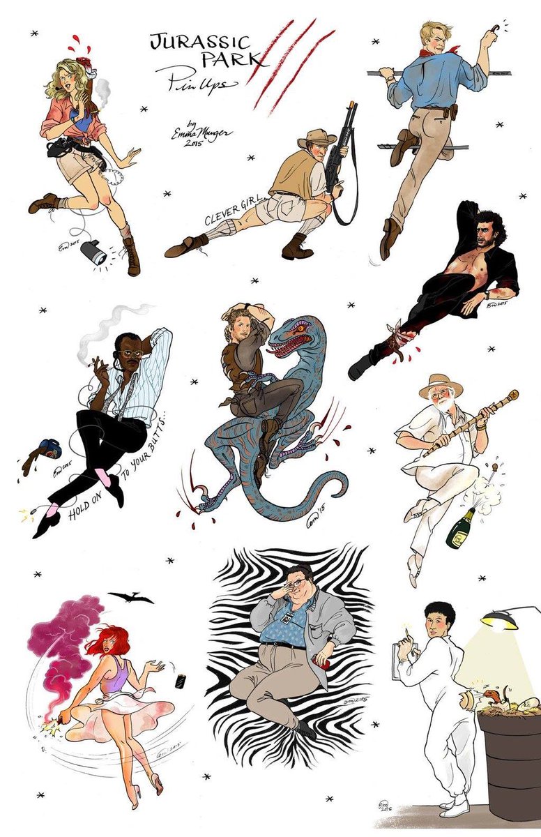 marlsab's tweet photo. @StevenRayMorris I just logged into Twitter for the first time in forever because I strongly felt you needed to see these Jurassic Park Pinups 😊 https://t.co/dOqHLiHnkB