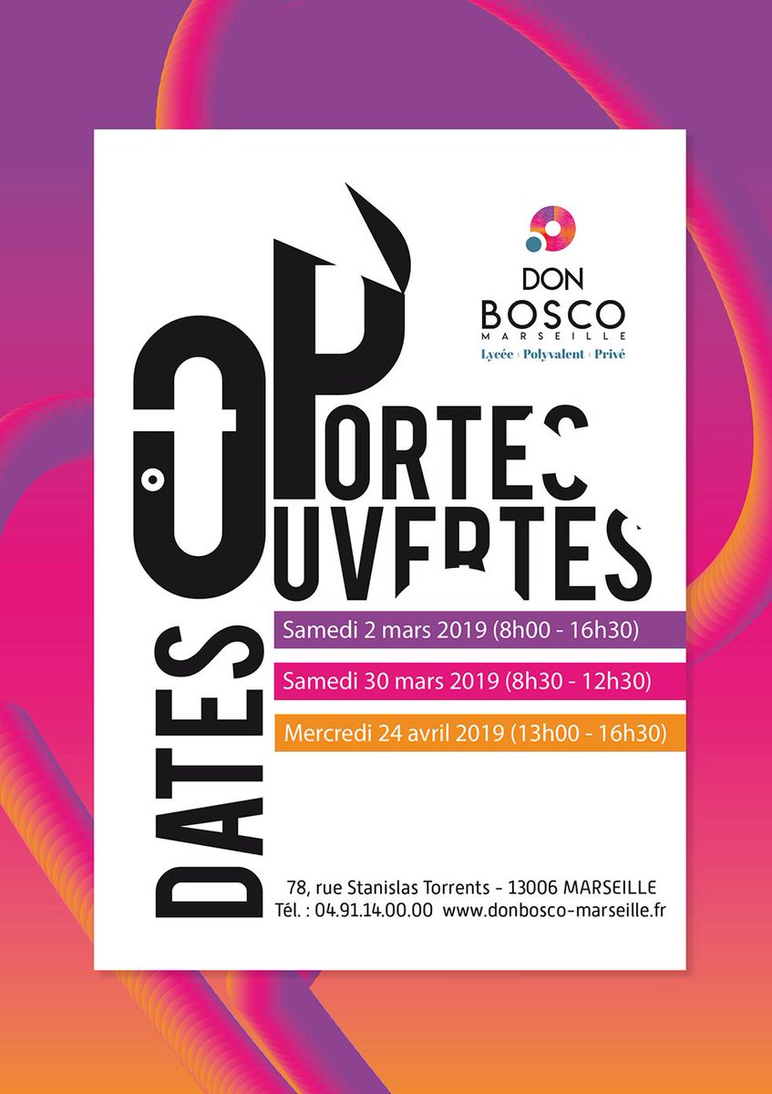 DonBoscoMars's tweet image. Dernier jour de nos portes ouvertes pour cette année ! 
De la troisième au BTS, venez découvrir nos ateliers et nos formations cet après-midi au lycée polyvalent privé Don Bosco Marseille. #journeeportesouvertes #DonBosco #Marseille #lyceepro #lyceetechno