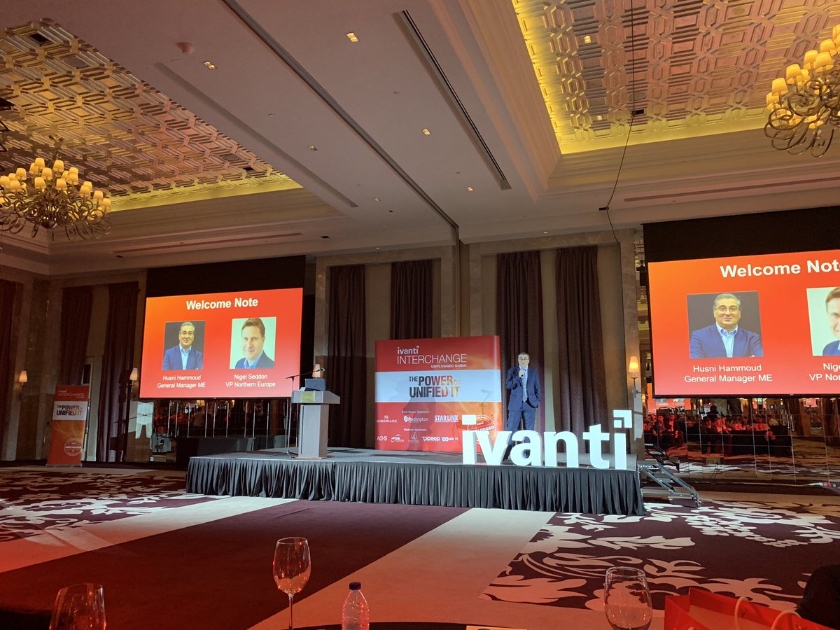 StuRobsonFrisby's tweet photo. Husni Hammoud welcoming partners and customers to @GoIvanti event @WaldorfDubai #ivantiunplugged19 https://t.co/0Ety8ZBeca