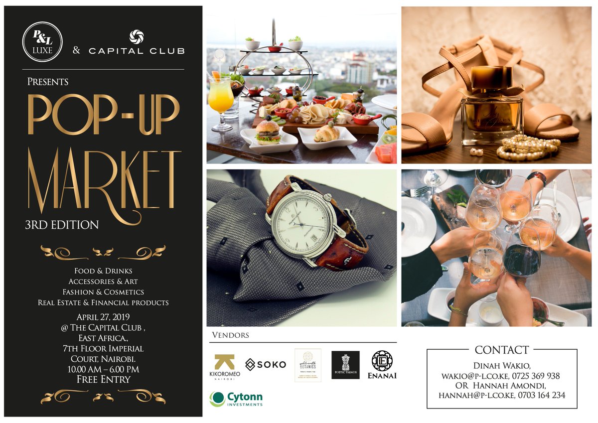 3 Days to Go!

Soko and Enanai will be among vendors that will showcase luxury at it's Peak.

#PopUPandBrunch #LuxuryLiving #AfricanLuxury #PopUp #WeekendPlans #Saturdayplan #weekendvibes