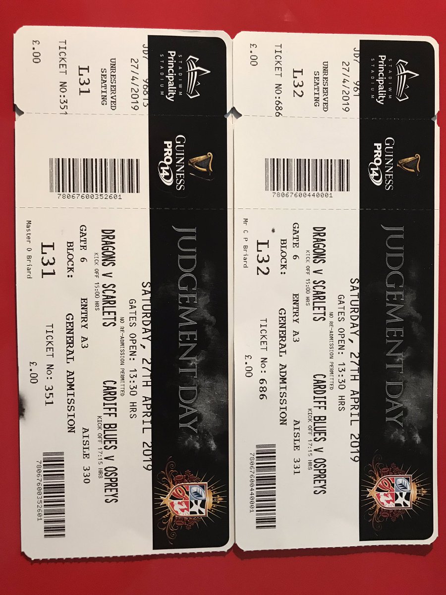 Tickets for Judgement day arrived from <a href="/cardiff_blues/">Cardiff Blues</a> and find my 6 year old son is in a different block to me 😮