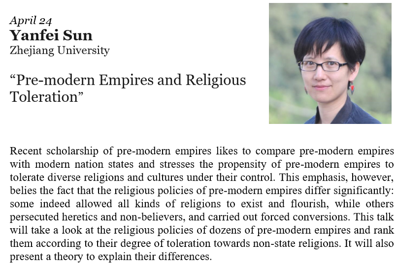 TranspopEu's tweet photo. This week's comparative sociology seminar is titled "Pre-modern Empires and Religious Toleration", by Yanfei Sun from @ZJU_China. Please join us today at 1:00 PM at @uc3m to discuss about this interesting topic. https://t.co/h4WmLmugiI