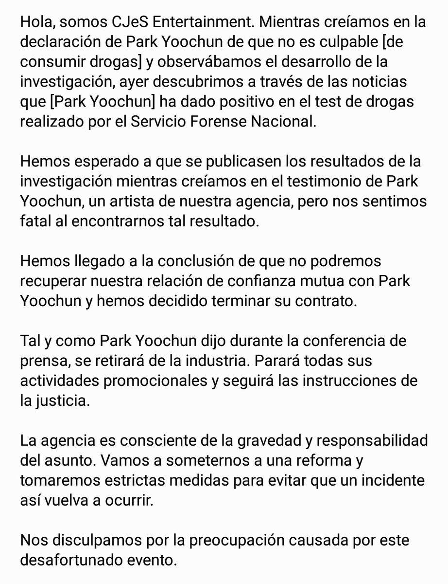 INAF_JYJ's tweet photo. [Trad] Comunicado de CJeS respecto al caso #Yoochun https://t.co/rzma7QZkGN