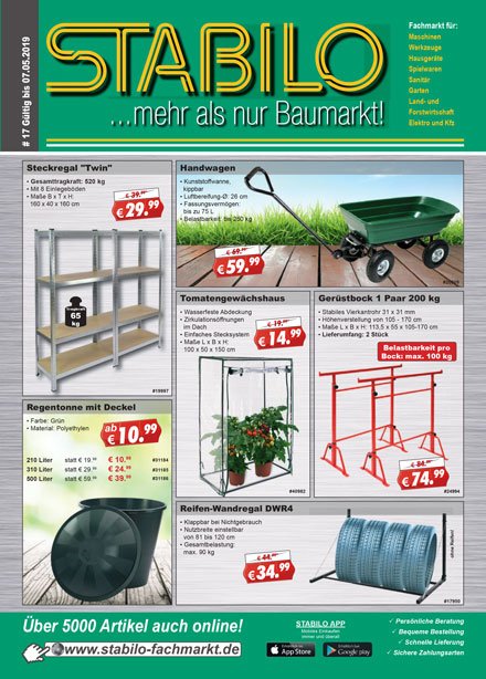 Stabilo Werbeprospekt KW17 - gültig vom 24.04.19 bis 07.05.19.  Die Angebote aus unserem neuen Werbeprospekt sind online:  stabilo-fachmarkt.de/aktuelle-werbu… …