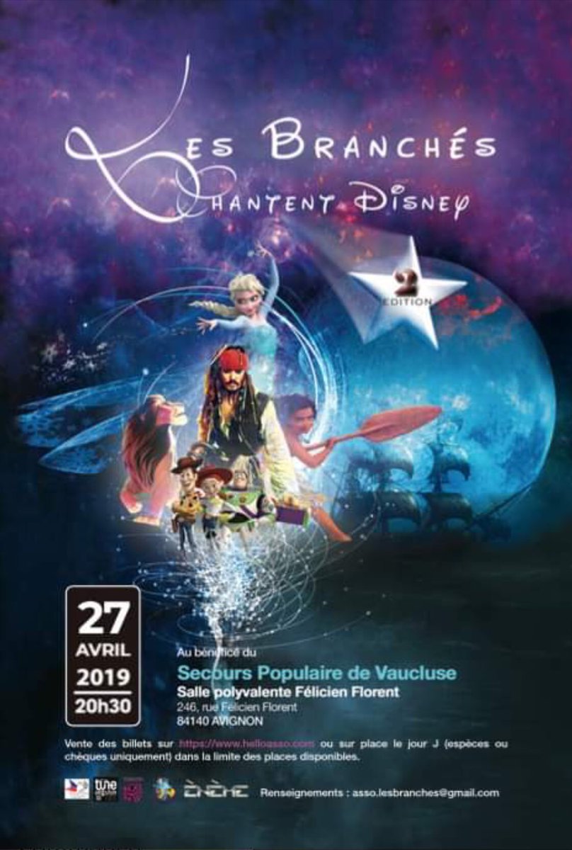 À ne pas manquer !! Concert Disney à la salle de Montfavet à Agroparc Samedi 27 Avril. Cliquez sur le lien ci dessous pour plus d’informations : facebook.com/22998583387231… #Secourspopulaire #Vaucluse #evenement #Avignon #Montfavet #Agroparc #Disney #LesBranchés #Concert