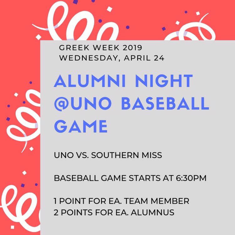 Calling all #UNOAXiD alumnae: join us at the @Privateers_BSB game tonight and help us try to win Greek Week!