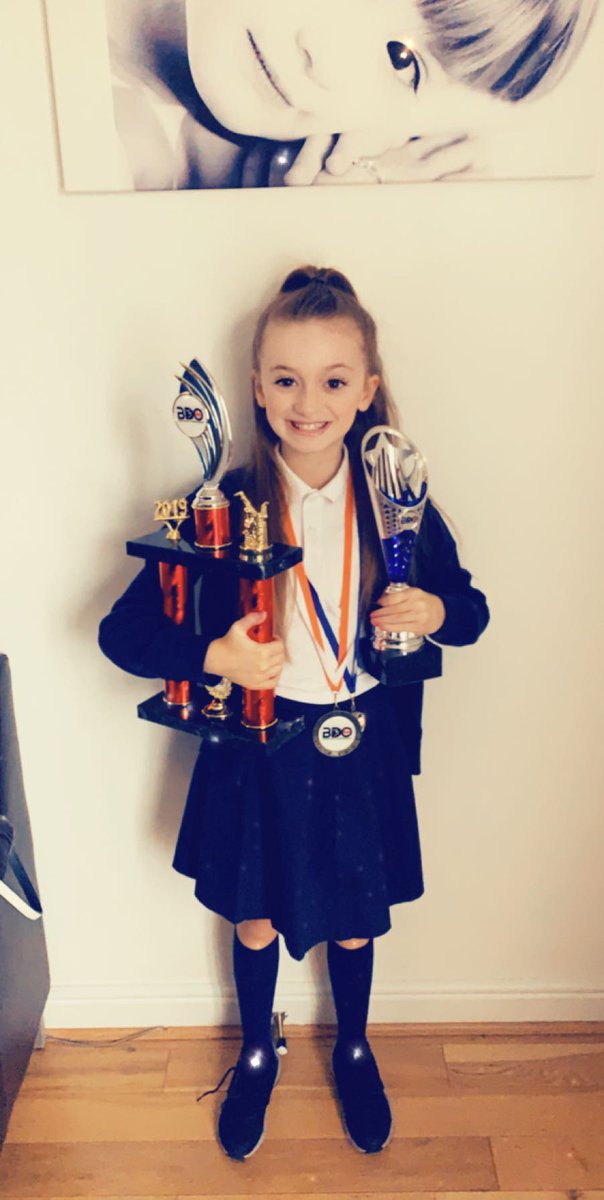 lorrainepat11's tweet photo. @hallsideprimary  Olivia Paterson in P6 with her trophies and medals from BDO British Street Dance Championships in Newcastle at the weekend! 

1st place advanced duo British Champions with her duo partner Evie How - also P6 

5th place advanced solo 

3rd place advanced team https://t.co/YSpsNPSqjx