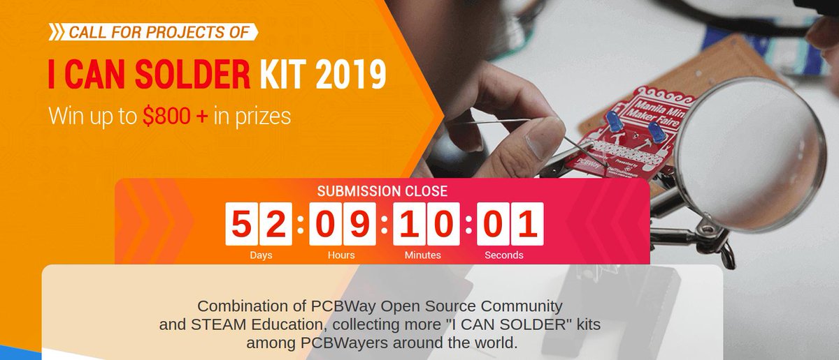 akirasan's tweet image. Call for projects "I CAN SOLDER" de @PCBWayOfficial 
Si tienes algún proyecto STEAM basado en PCB para que los jóvenes #makers aprendan mejor la electrónica y mejorar sus habilidades con la soldadura. Tal vez te interese este concurso 😉😉😉
#ICANSOLDER
 pcbway.com/project/icanso…