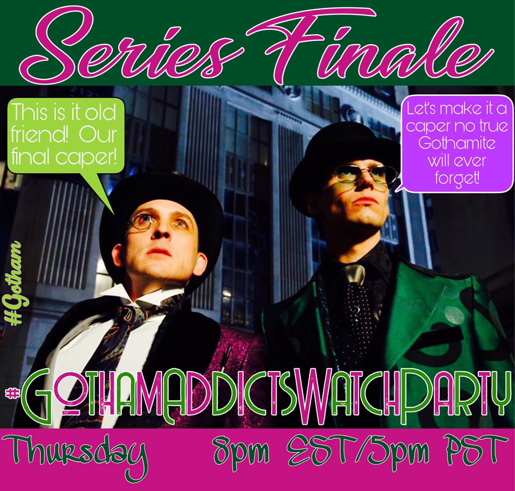PaisleyClover's tweet photo. The #Gotham SERIES FINALE is just a day away! Join @GothamAddicts for the very last #GothamAddictsWatchParty EVAH, tomorrow at 8pm EST/5pm PST on FB at https://t.co/oHSWqiAvN4. @Gotham @GothamTVPodcast @SeanPertweeFans https://t.co/ANu2rCA6kK