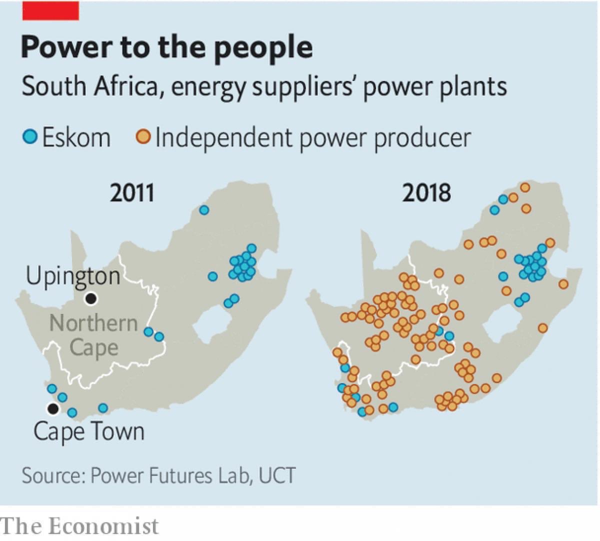 AntonEberhard's tweet photo. This is how quickly South Africa’s electricity system is being transformed. I can show you similar maps for almost all countries. The economics are inexorable. Renewable energy and distributed energy resources have become financially viable. Investors are pouring in. Time for R5 https://t.co/xFp5spUnqC