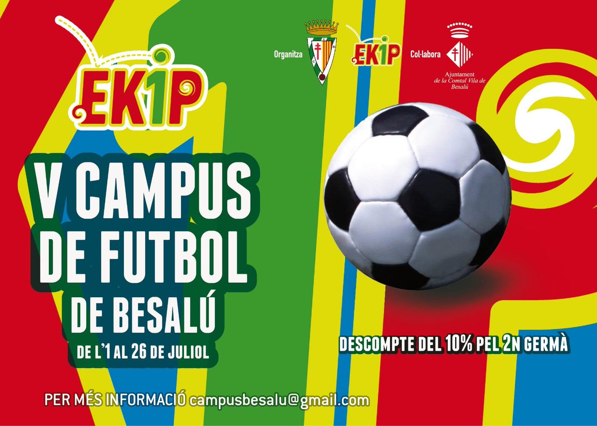 CEBesalu's tweet photo. Ja tenim els programes pel Campus de futbol d’Estiu de Besalú. Reserveu les vostres places quan més aviat millor. https://t.co/2A4xt8zeIO