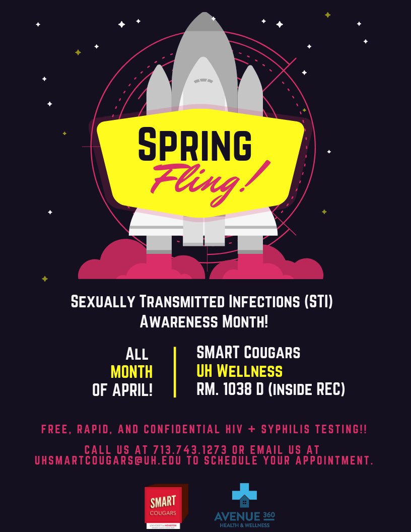 We are still offering syphilis screening alongside the HIV screening for the rest of April 2019! 

➡️C O N F I D E N T I A L &amp; F R E E⬅️
☎️: 713 743 1273
📥: uhsmartcougars@uh.edu
🏢: <a href="/wellnessuh/">UH Wellness</a> 
🚶‍♀️Walk-ins welcome 🚶‍♂️