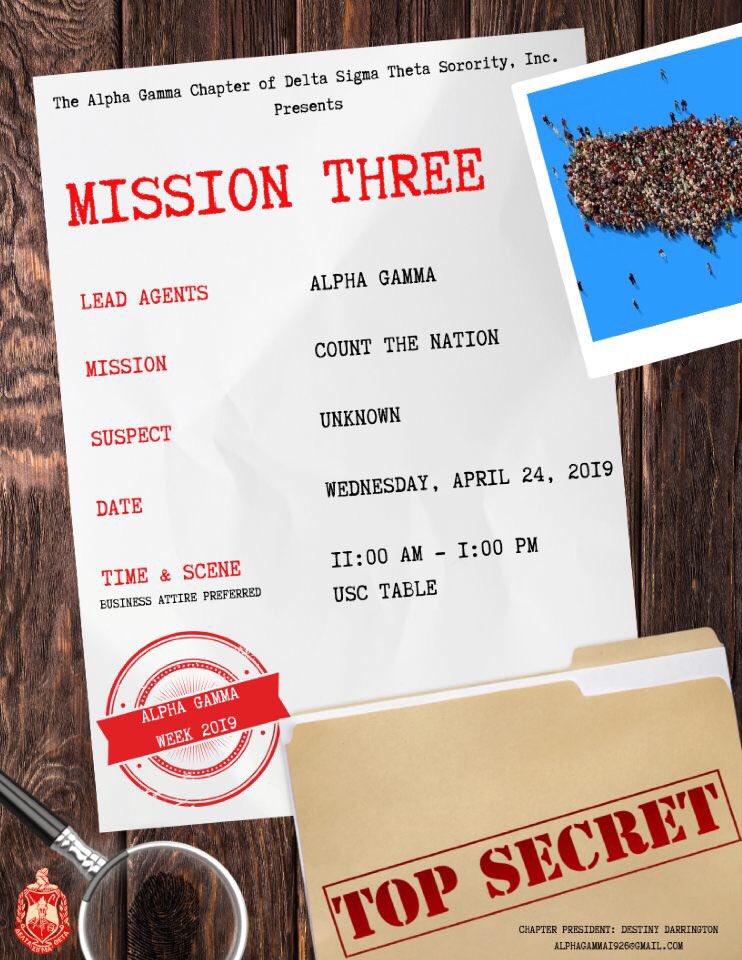 AlphaGamma_DST's tweet photo. 🚨MISSION: DON’T GET LEFT BEHIND🚨
The 2020 Census Is Coming!
Join The Alpha Gamma Chapter Of Delta Sigma Theta Sorority, Inc. To “Count The Nation” and Learn Why Every Number Matters. Stop by our table in the USC Lobby from 11:00am - 1:00pm!
Job Opportunities Will Be Available. https://t.co/aU20UbjTm7