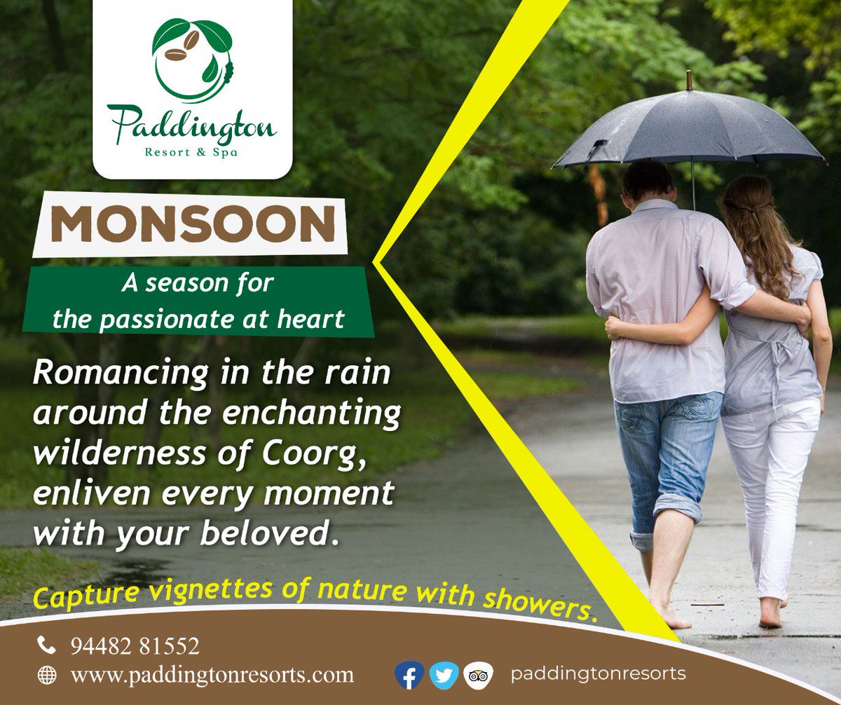 Resortcoorg's tweet photo. Romancing in the rain around the enchanting wilderness of coorg, at #Paddington, #Coorg's finest luxury resort &amp; spa, providing best tour packages for your tryst with the beauty of the hills. #Kodagu #travel #India #Madikeri #vacation #luxury #resort #spa https://t.co/8ySSgxXioc