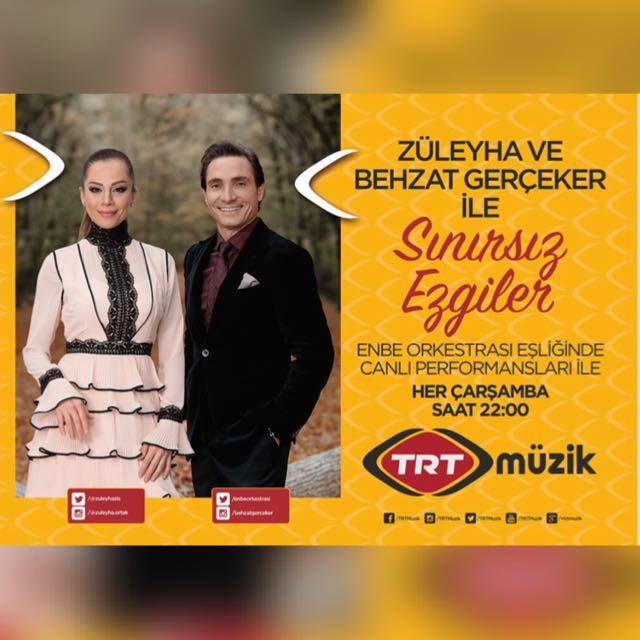 BU AKŞAM TRT MÜZİK'TE ZÜLEYHA VE BEHZAT GERÇEKER İLE #SınırsızEzgiler PROGRAMINDAYIZ.
<a href="/zuleyhazls/">Züleyha Ortak</a>
<a href="/trtmuzik/">TRT Müzik</a>