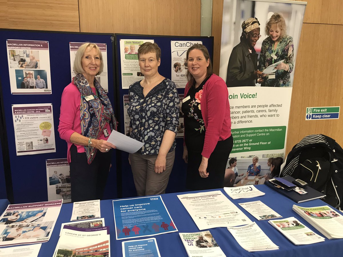 StG_Voice's tweet photo. Throughout the day Our Chair #SueFox will be joined by @janiceminter04 , #@StG_Voice members , @MacmillanSTG , CNSs & Macmillan Support workers to celebrate #PatientExperienceDay at @StGeorgesTrust main entrance . Come and say hi & learn how we help and how you can help https://t.co/Q0nIsRy93a