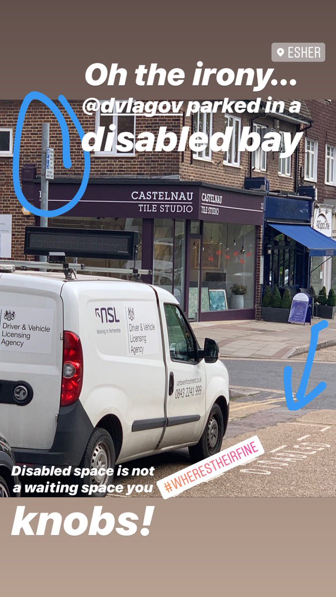 Alex Smith (@smithadj) on Twitter photo Oh the irony... <a href="/DVLAgovuk/">Driver and Vehicle Licensing Agency</a> parked in a disabled bay. This is never ‘ok’... never should be used as ‘a drop off’... never used to just ‘pop’ somewhere... never just waiting, ‘but I’ll move if asked’ #muppets #wherestheirfine #joke #disability #knobs #duchenne Oh the irony... <a href="/DVLAgovuk/">Driver and Vehicle Licensing Agency</a> parked in a disabled bay. This is never ‘ok’... never should be used as ‘a drop off’... never used to just ‘pop’ somewhere... never just waiting, ‘but I’ll move if asked’ #muppets #wherestheirfine #joke #disability #knobs #duchenne