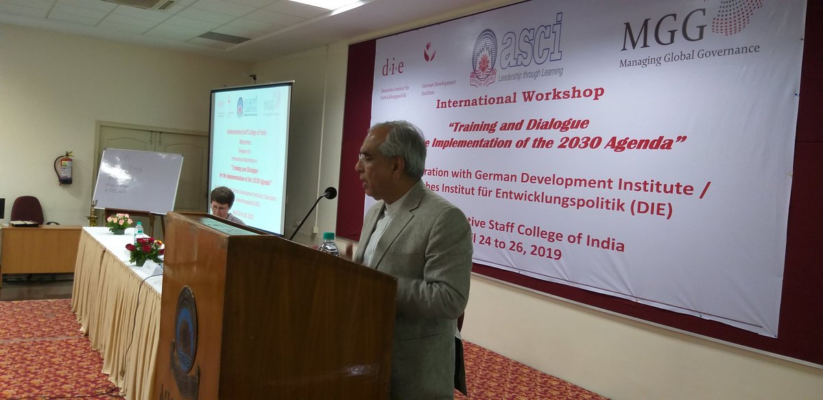 Shri @RajivKumar1 addressing  @ASCIMEDIA and @DIE_GDI international workshop on 'Training & Dialogue for implementation of #2030Agenda' in Hyderabad now @NITIAayog @harsh_tanu @PMOIndia @narendramodi @DoPTGoI @GermanyUN #mggnetwork
