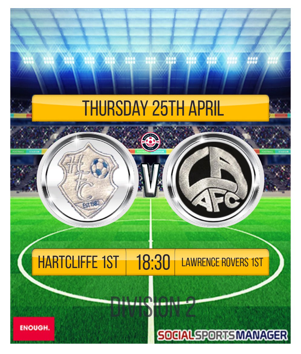 📆 Thursday 25th April
🆚️ <a href="/TheCliffe82/">Hartcliffe FC</a> 
🕡 18.30 Kick Off
📍 Chew Valley Leisure Centre, BS40 8QB