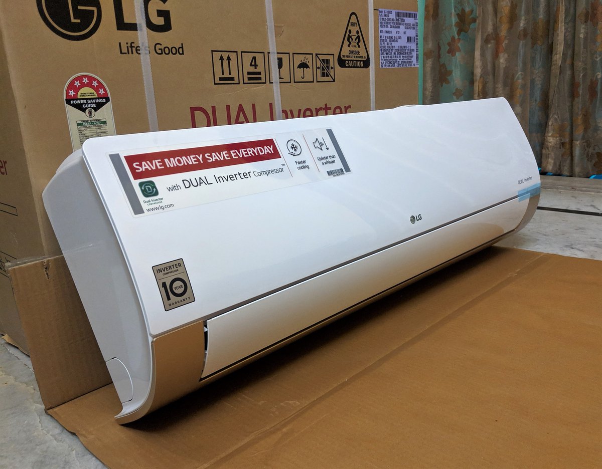 luckyankit's tweet photo. @LGIndia So, I unboxed the product today. What a great looking machine it is.

It's 2019 model - https://t.co/JQbF16AChp 

@LGIndia #LGDualCool #InverterAC with Active Energy control feature &amp; Gold Fin Copper condenser with Black Ocean Protection which everyone asks for. #airconditioning https://t.co/qen34ECGlZ