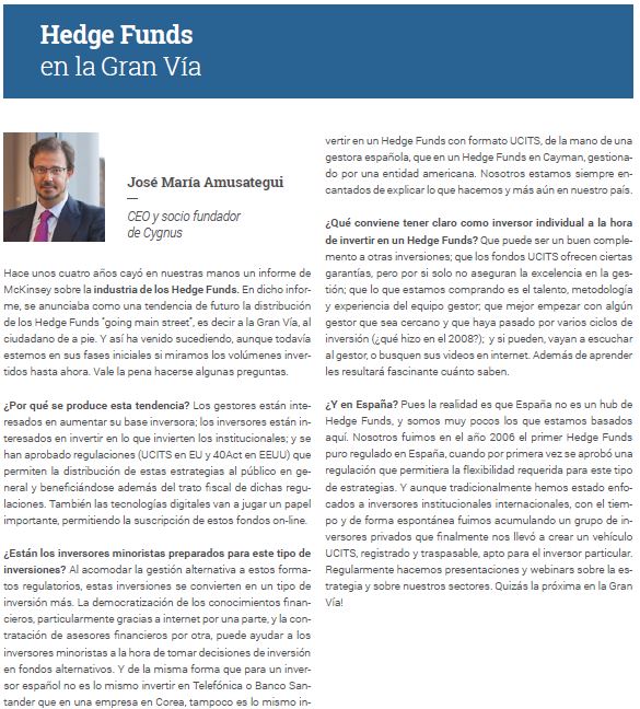Hedge Funds en la Gran Vía, por José María Amusategui, RankiaPro (Abril 2019) #CygnusFunds