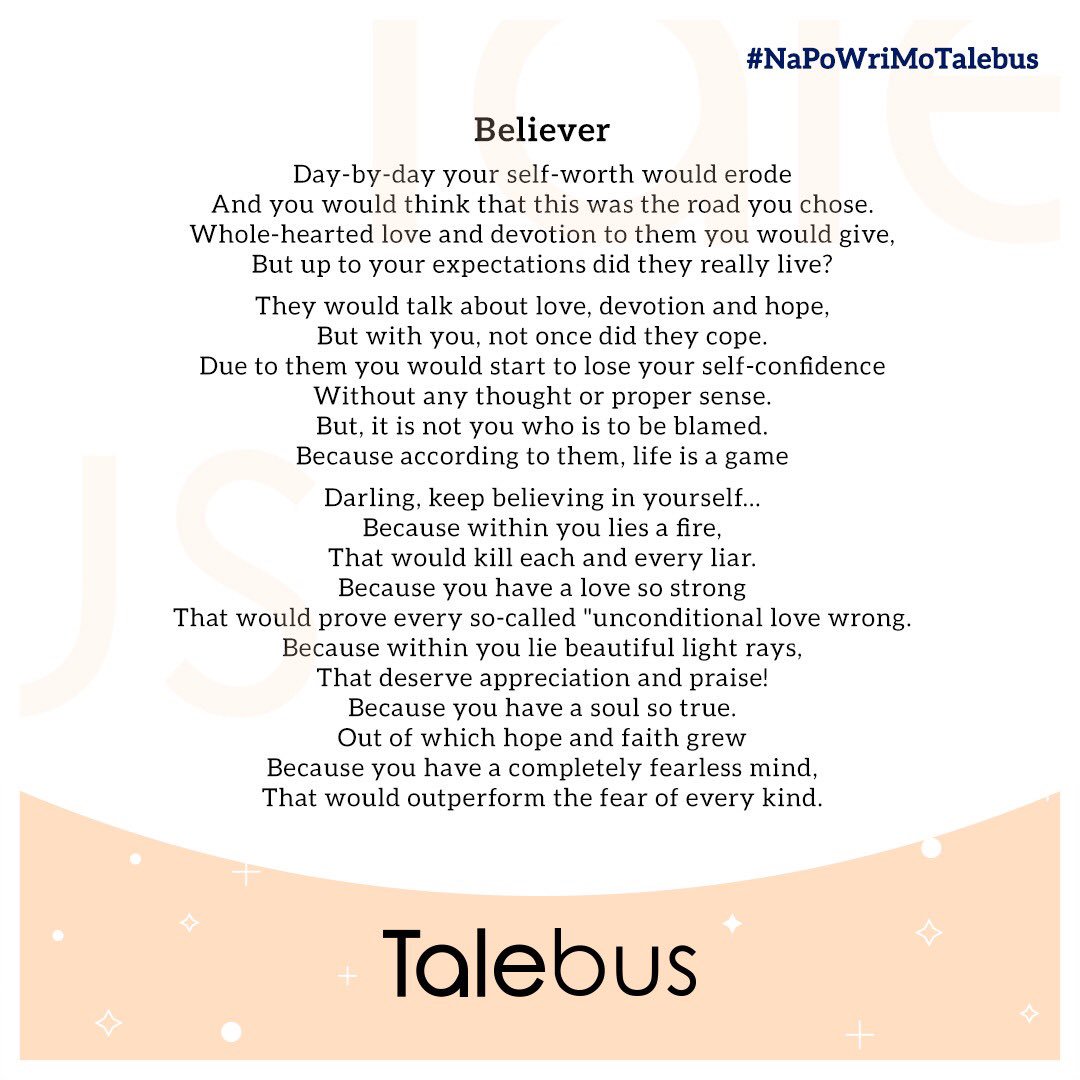 talebus's tweet photo. #NaPoWriMoTalebus Day 19: @armedwithwords_ 🎉
Exceptional poetry written by everyone over the past few days.
Cheers to all who write, and to all who will 💫
#talebus #NaPoWriMo #NaPoWriMo2019
#poetry #poems #poetrywritingmonth #read #writing #writer #amwriting #reader https://t.co/uWdwGYW8O6