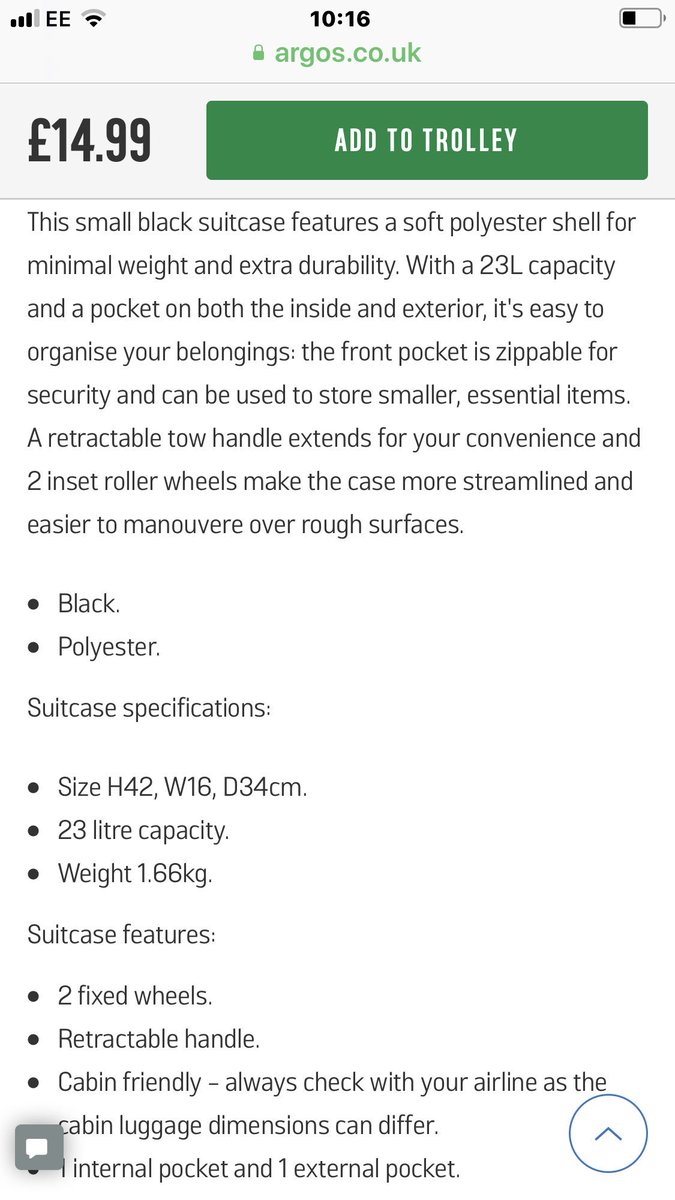 DebraRees4's tweet photo. How wonderful if plane full of passengers turned up with this lovely little undersized bag £14.99 from Argos. (It fits!!) I could understand the FRUSTRATIONS of Flybe bag representatives having ZERO £££,s from their previously loyal customers! https://t.co/wVVGGVVaAO