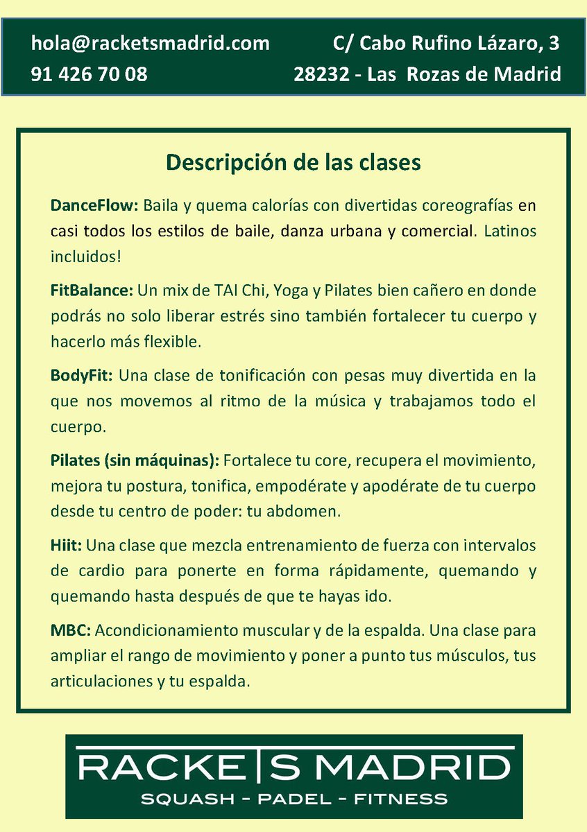 racketsmadrid's tweet photo. @Rozasdeporte 
Fitness en @racketsmadrid, en Europolis de las Rozas. 💪💪
Disfruta de clases colectivas con el mejor ambiente y excelentes instalaciones (parking gratuito, pistas de Squash y Pádel, saunas, servicio de fisioterapia, zona de cafetería, etc). 🥍🤸‍♂️🧘‍♀️ https://t.co/4oQ3qtKFvC