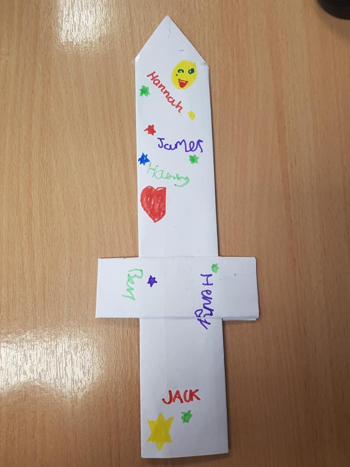 Our Stir Krazy chefs always impress us with their creativity &amp; thoughtfulness. Yesterday's theme was George &amp; the Dragon, &amp; during break time we made paper swords &amp; shields. Unbeknownst to us, the children all signed one of the swords to gift to our staff at the end of the day 😊