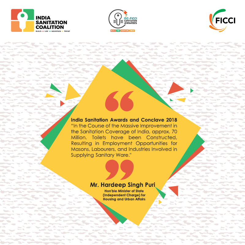 indsancoalition's tweet photo. A quote by Shri Hardeep Singh Puri, Hon'ble Minister of State, Ministry of Housing and Urban Affairs at 2nd ISC-FICCI Sanitation Awards and Conclave, 2018 #isanitation #swachhsurvekshan2019 #SwachhBharat #SurviveOrSink #BeatTheShit #FICCI @ficci_india @swachhbharat https://t.co/tjmXX9Mmps