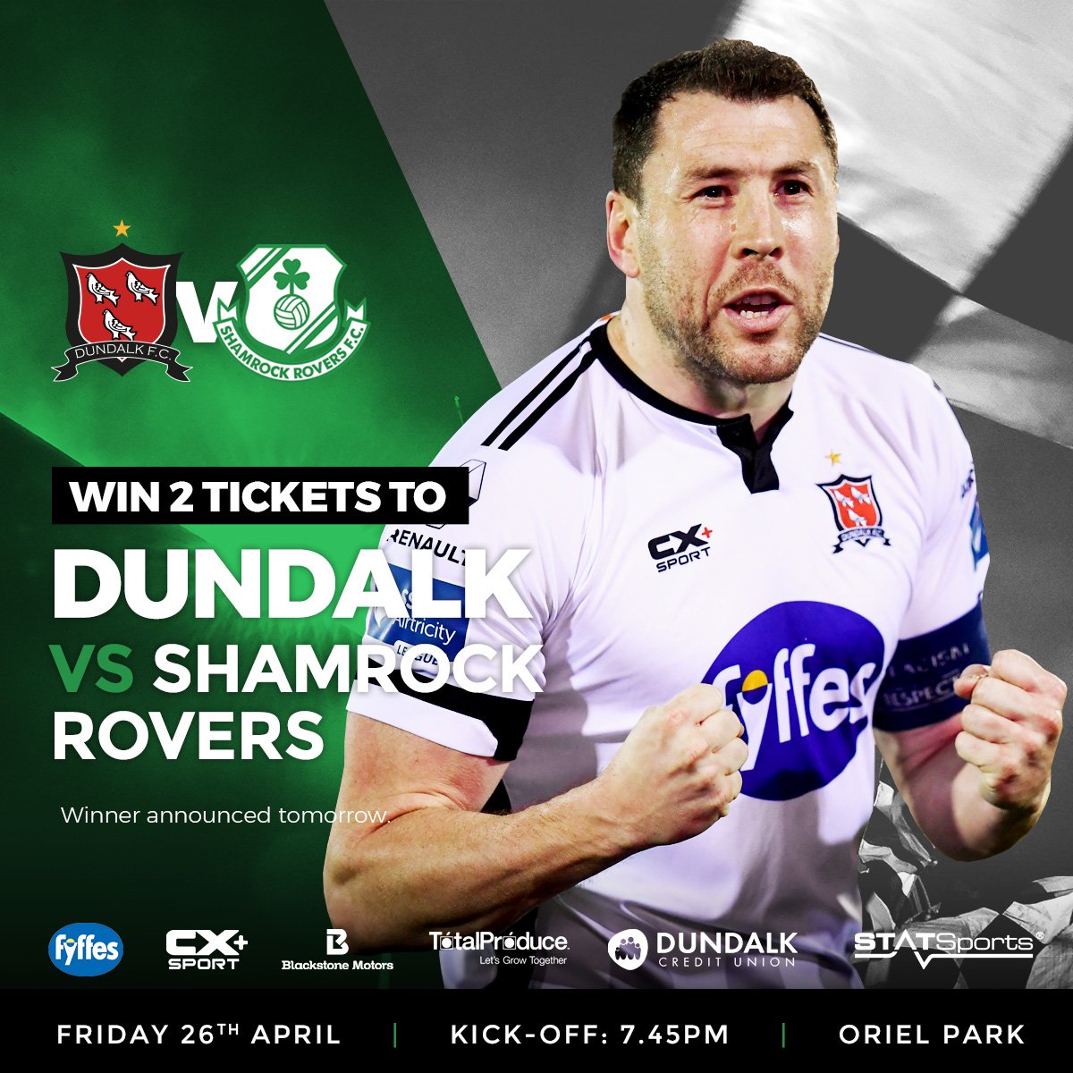 DundalkFC's tweet photo. 🚨WIN🚨                  

'Follow' @DundalkFC &amp; RT this post  for your chance to win a pair of tickets to our @SSEAirtricityLg clash against @ShamrockRovers on Friday night.                    

#DUNSHA #CmonTheTown https://t.co/br83EKEF2e