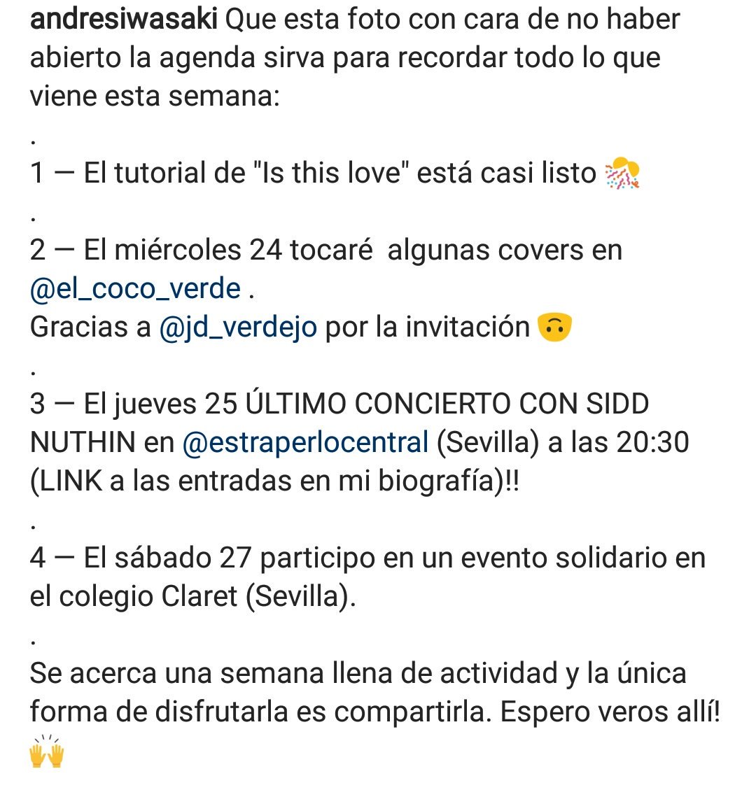 IwasakiTalent's tweet photo. ¿Pensabais que nuestro Andrés estaba inactivo tras #LaVoz? ¡Nada más lejos de la realidad 😉!

Está más a tope que nunca, mirad.

¡¡AÚN PODÉIS COMPRAR ENTRADAS PARA SU CONCIERTO EN SEVILLA DE ESTE JUEVES!! Os dejamos el link: https://t.co/qHVekJIS2J https://t.co/hpOXicUFLA