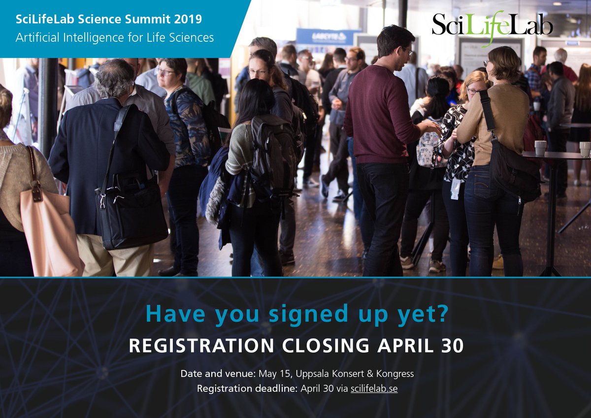 scilifelab's tweet photo. Have you signed up yet? Registration for the SciLifeLab Science Summit 2019 – Artificial Intelligence for Life Sciences closes on April 30. Invite your colleagues and sign up on: https://t.co/nFfZSXMuhG
#ArtificialIntelligence #SciLifeLabSummit https://t.co/kbMghBQ8Go