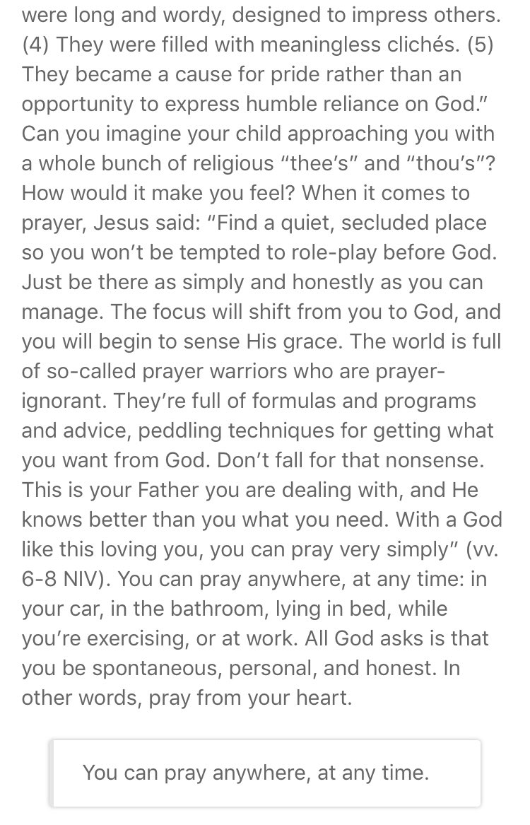 #TWFYT
You can pray anywhere, at any time. 
app.wordforyou.com/devotionals/pr…