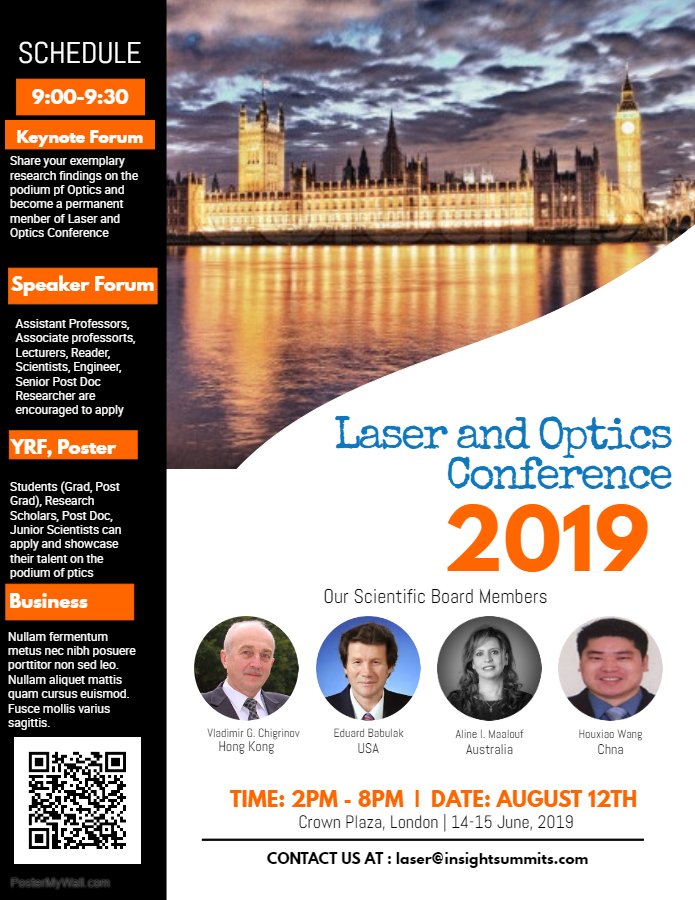 PintoSwizel's tweet photo. Avail #concession in #Laser &amp; #Optics #Conference and get your abstract published in the #JournalofLaserOpticsandPhotonics. Witness best-claimed minds of now, then &amp; tomorrow at this Congress. Visit for more info: https://t.co/x4oAgRGFmK  @femtos https://t.co/sFP1WMZaLu
