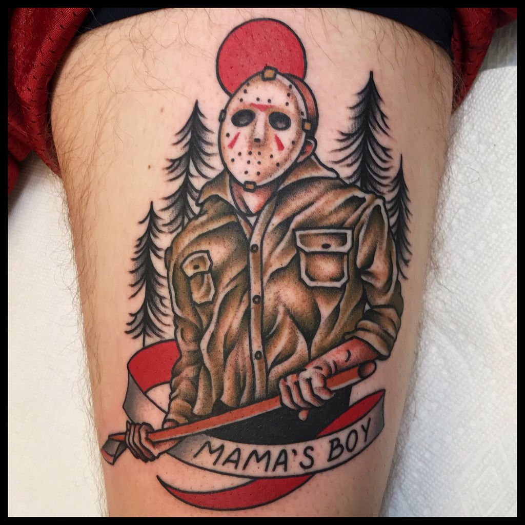 TattooRevival's tweet photo. #fridaythethirteenth #jasontattoo by @tonytrustworthy Tony Talbert done at the same time as another Jason tattoo was being made by Kelley Drake. surely by coincidence... or maybe something more! #jbtr13 https://t.co/akQqBeWcAV