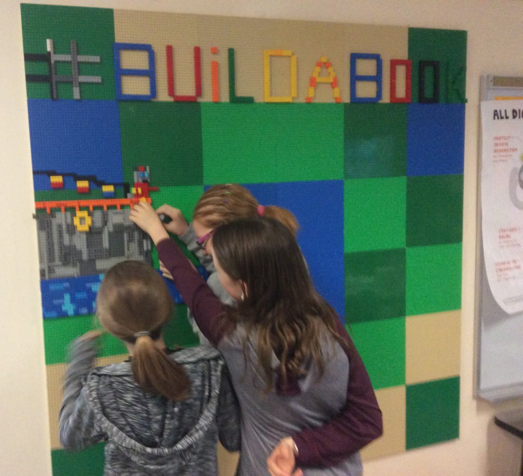 PondCoveTech's tweet photo. Day 2 of our 1st #BuildABook project on our #LegoWall
More detail and of course more of the #4Cs
Builders wanted to give a clue to what scene they are recreating. “The characters are Jumper, Me Too, +Ditto” What book could it be? @ckellyrose @ZachariahOHora #PondCoveSchool https://t.co/y7J7zfGPLN