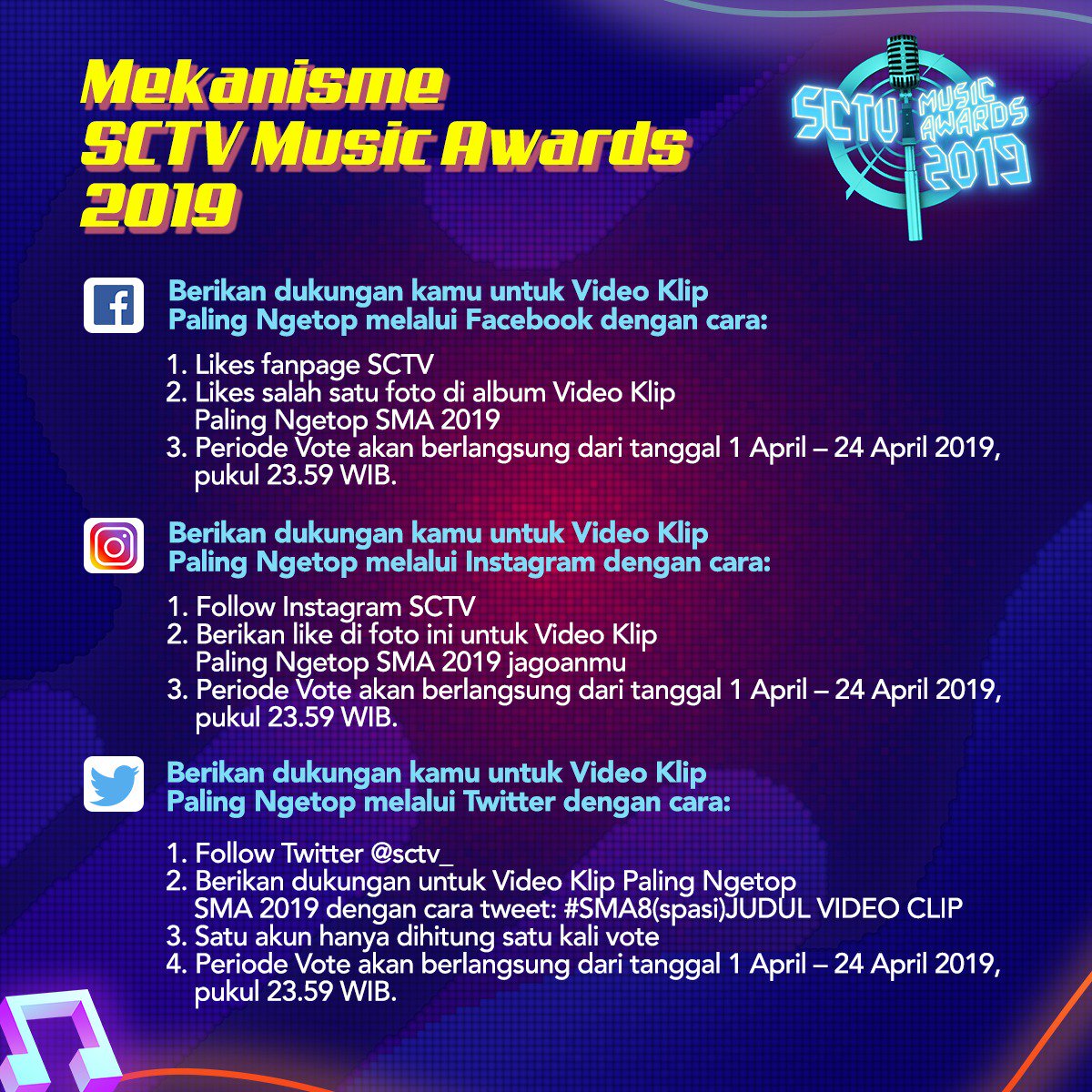 SCTV's tweet photo. Kalau belum vote, ayo vote sekarang! Waktumu tinggal beberapa jam lagi~
#SMA5 #SMA6 #SMA7 #SMA8
#VoteSMA2019
#SCTVSpesial https://t.co/99sa9dAYJN
