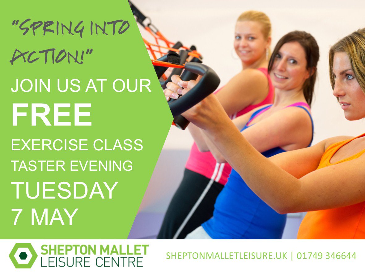 FREE Exercise Class Evening @ SMLC 7th May, 6pm-8.30pm - try Suspension training, intro to weight training, Boxfit, Step, Stretch &amp;Tone, Fitness Pilates call to book: 01749 346644 #freebies #fitness #sheptonmallet